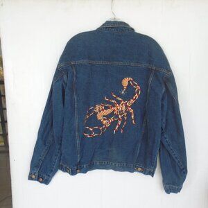 El General Mens Embroidered Jeans jacket Size L Blue